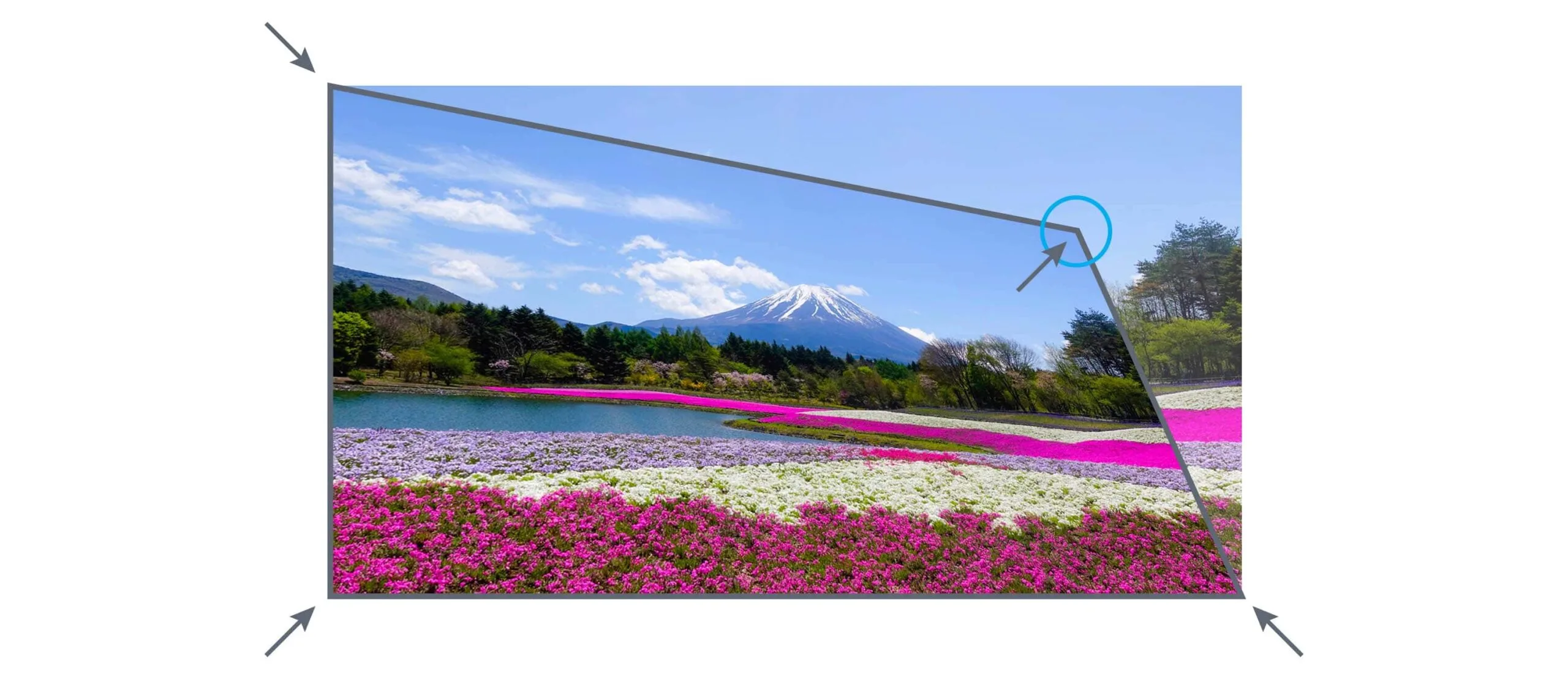Projector image geometry and corner correction adjustment tool feature for custom golf simulator projection supplied by Golf Sim Solutions an official Optoma Certified Projection Partner. Showing Geometric Correction