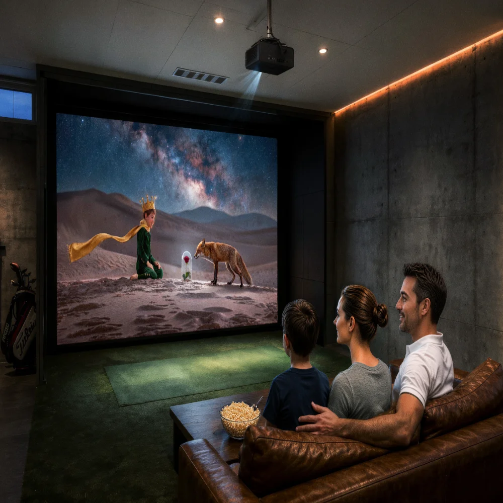 BenQ AK800ST 4K laser projector used for family home cinema movie streaming