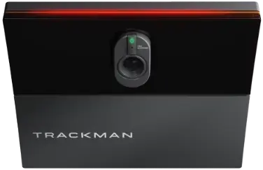 Trackman iO ceiling mounted golf launch monitor unit shown isolated on a transparent background, featured in the 2026 Golf Sim Solutions UK price guide and buying review.