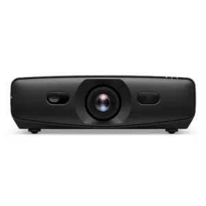 Front view of the BenQ AK900ST 4K laser golf simulator projector showing the short-throw optical lens.